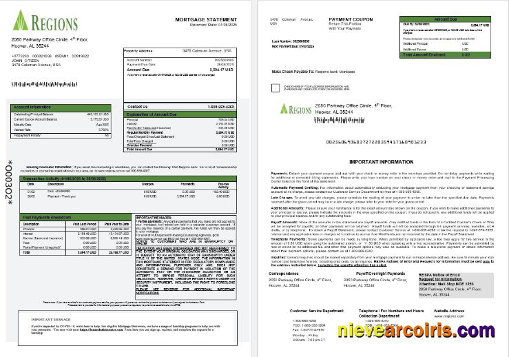USA Regions bank mortgage statement 1-2